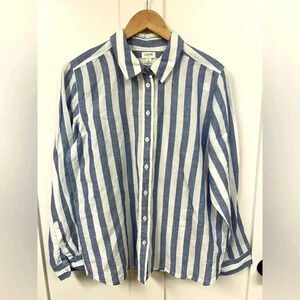 J crew linen top women’s blue stripes large